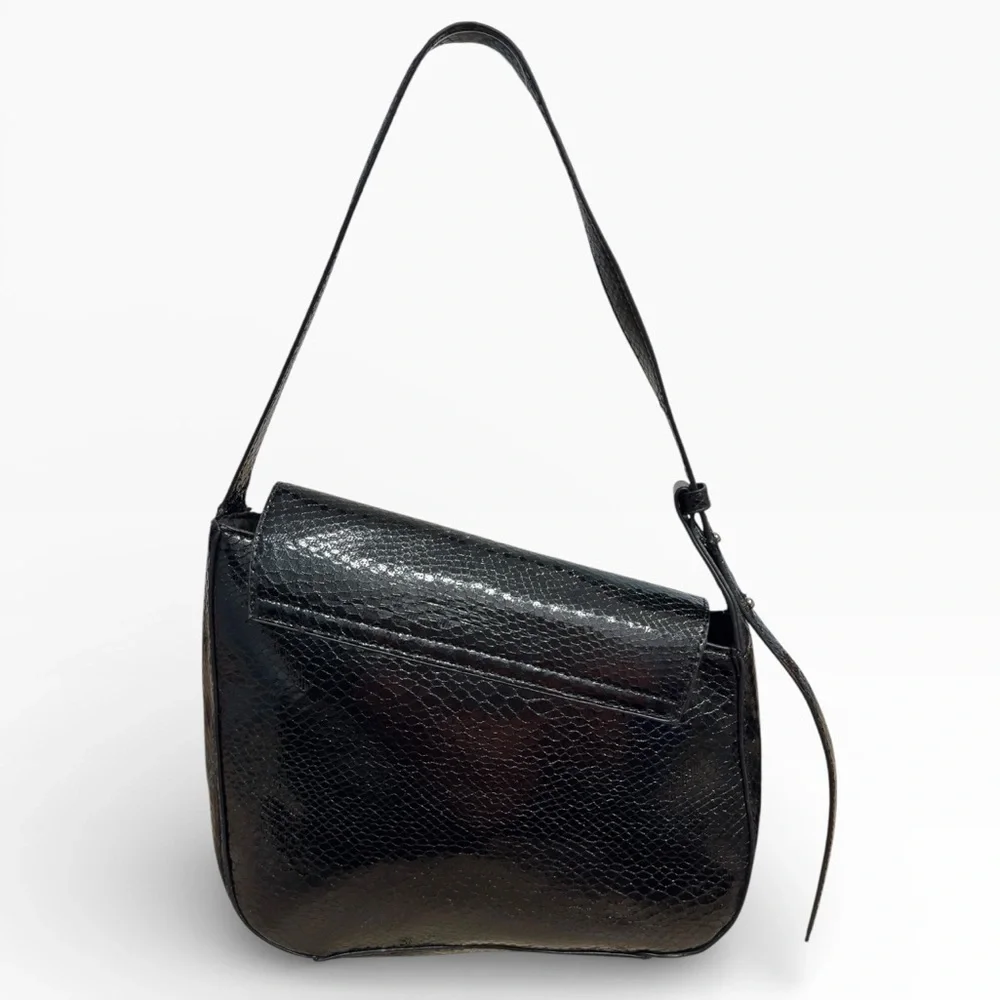 Topshop Black Croc Embossed Sara Shoulder Bag Faux Leather Chic Classic